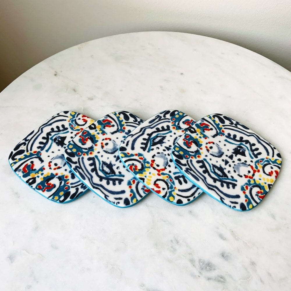 Vintage glazed ceramic coasters (Set of 4)